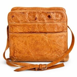 Vintage Avelar Hand Tooled Boho Leather Purse – Floral 1960s Made in Mexico